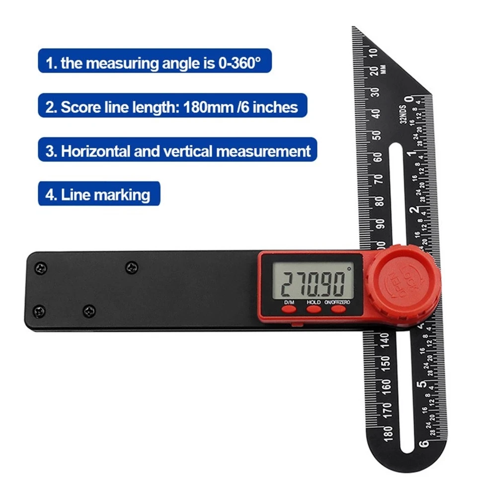 For Woodworking Goniometer Angle Finder LCD T Bevel Gauge 180mm/6 Inches - Image 4 of 4
