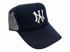 NEW YORK YANKEES UPSIDE NY BLUE HAT 5 PANEL HIGH CROWN TRUCKER SNAPBACK VINTAGE