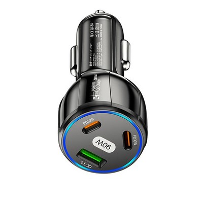 USB QC3.0 30W Type-C PD 30W 3 Ports 90W Car Charging Adapter For Samsung