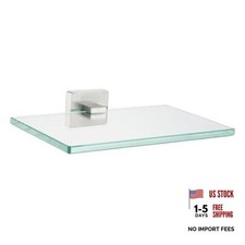 Bathroom Glass Shelf, Tempered Glass Shower Storage 8 by 8 Inch Brushed Steel