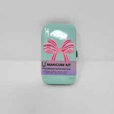 U STYLE Manicure Kit 7 Piece Nail Care Set Travel Case Mint Pink Bow