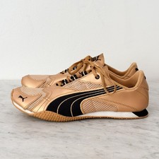 Y2K Cyber Puma Metallic Chrome Gold Low Top Sneakers 8.5 Bronze Black Mesh Slim