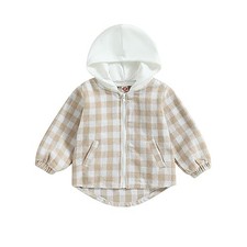 Toddler Baby Plaid Jacket Baby Boy GIrl Flannel Hoodies Zip 12-18 Months Khaki