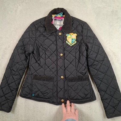 Joules Quilted Jacket Womens UK 10 Black Crest Logo Country Casual Coat