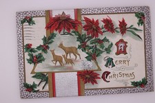 1912 Divided Back Christmas Postcard Deer Poinsettia Holly Merry Christmas