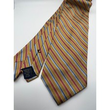 Brooks Brothers Mens Silk Tie Gold Red Blue Striped Stain Resistant Made in USA
