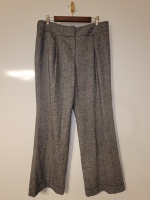 Jones New York Collection Pants Womens 14 Black Pleated Tweed Wide Leg Cuff