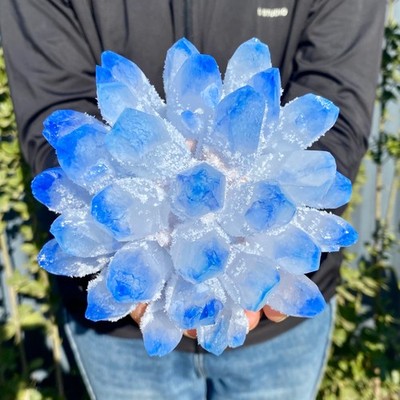 3.08LB New Find blue Phantom Quartz Crystal Cluster Mineral Specimen Healing
