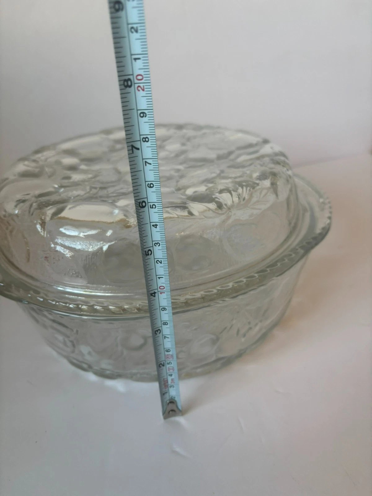Vintage Pair Of Libbey Orchard Embossed nesting Glass Casserole Dish And Pie Pan