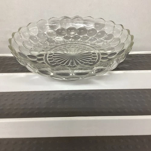 Vintage Anchor Hocking Bubble Depression Clear Glass Serving Bowl 8”