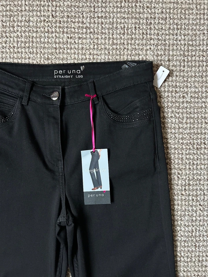 M&S Per Una Jeans Roma NEW Size 10 Black Straight Leg Stretch Embellished BNWT - Image 2 of 4