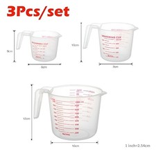 3Pcs Measuring Cups Set 250/500/1000ml Plastic Liquid Measuring Beaker Baking