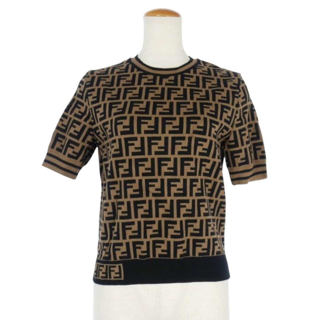 美品 FENDI ニット FENDI ZUCCA SWEATTER FENDI Ff Logo Zucca Pattern Short Sleeve Knit Sweater 40