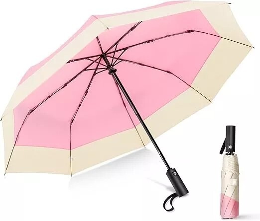LEAGERA 46-Inch Compact Automatic Folding Travel Umbrella for Small Spaces