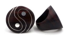 Bague Yin Yang en bois d'ébène bio et argent 925 Taille 59