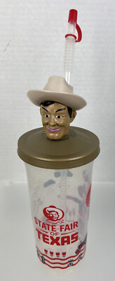 BIG TEX 3D Character State Fair Souvenir Water Bottle w Straw NEW Collectible