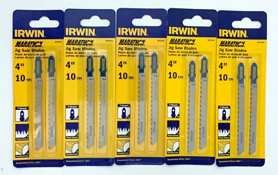 10 IRWIN 4'' 10 TPI T-SHANK JIG SAW BLADES 3072412 MARATHON JIGSAW LOT (5 CARDS)