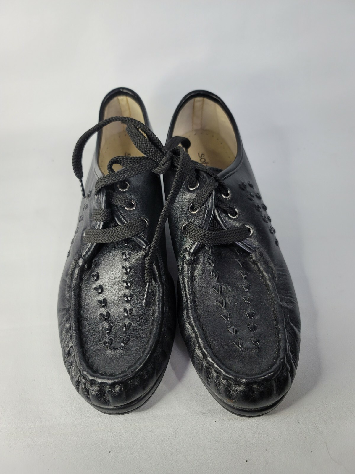 Softspots Leather Loafers Lace Up Black Womens 9N Com… Gem