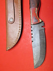 DAMASCUS STEEL SHEATH KNIFE CAMP LEATHER SKINNING HUNTING DEER BOWIE FIXED BLADE — photo 6