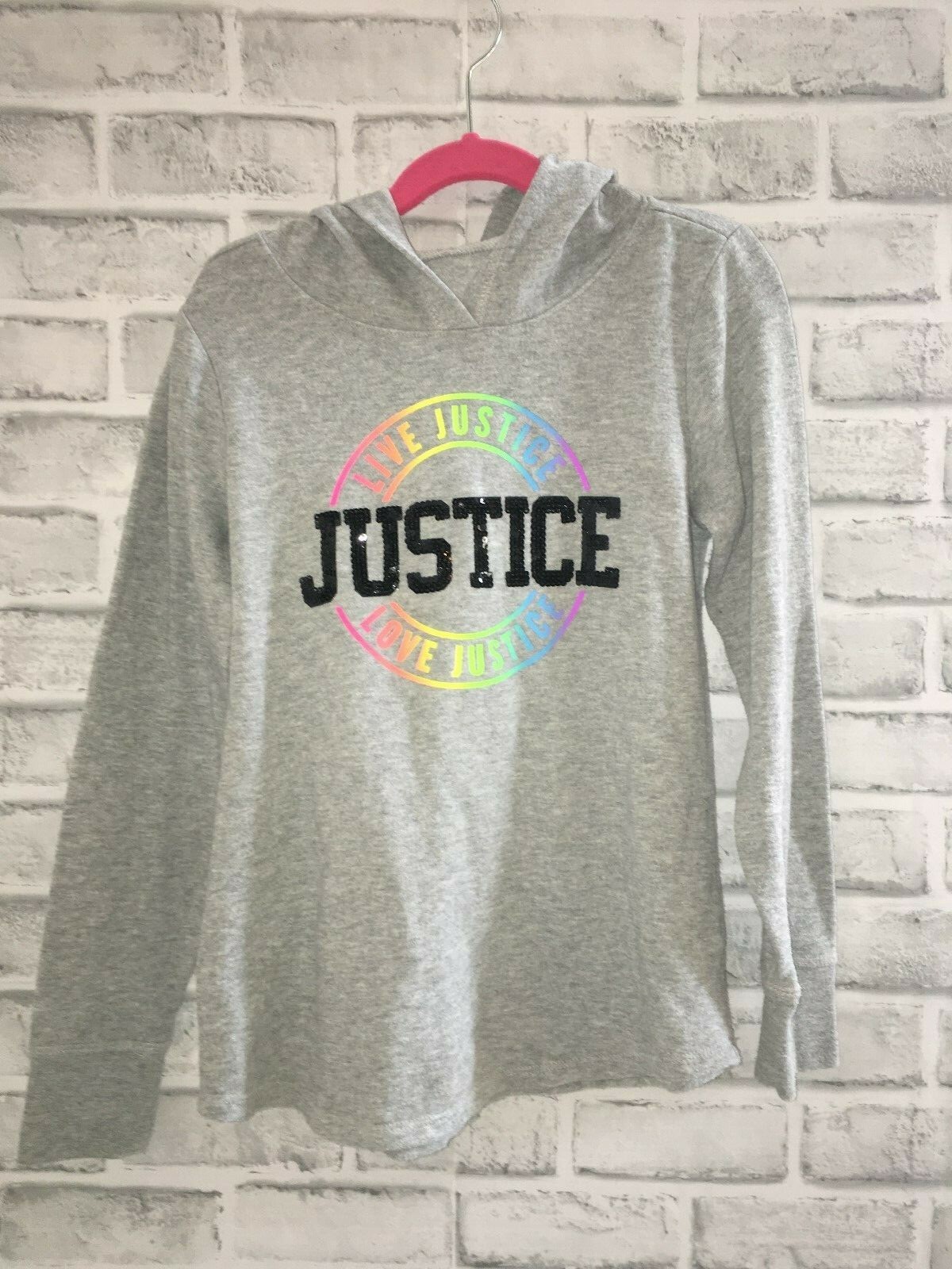 JUSTICE GIRLS SIZE 8 KIDS GREY RAINBOW 