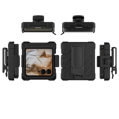TJS For Motorola Razr 2024 2025 Noble Hybrid Armor Case w/Belt Clip Holster Cover