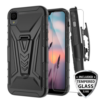 For TCL 30Z /30 LE Phone Case Holster Heavy Duty Belt Clip Cover +Tempered Glass