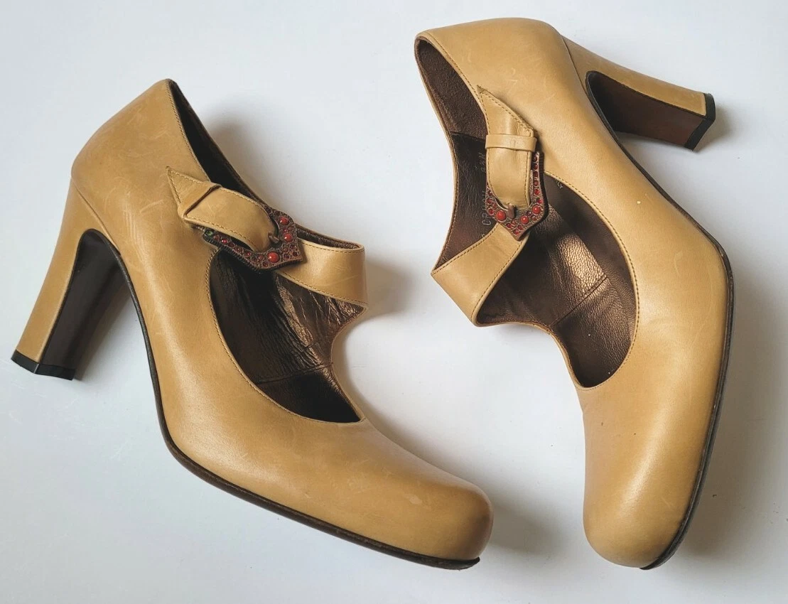 Camel leather cheap heels