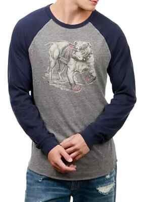 Lucky Brand Men's British Bulldog Blue & Gray Long Sleeve Logo T-Shirt Size XXL