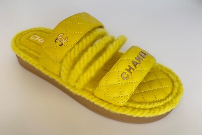 NIB AUTHENTIC CHANEL ROPE YELLOW SANDALS 2021 SIZE 37 | eBay