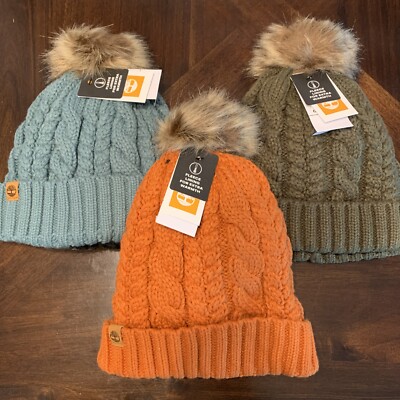 PACK TIMBERLAND Cable Knit Women’s Faux Fur Sherpa BEANIE WINTER HAT NWT! 