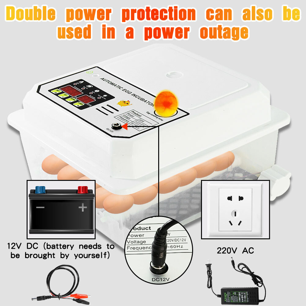 16 Egg Incubator Automatic Turner Hatcher Temperature Control LED Light Alarm