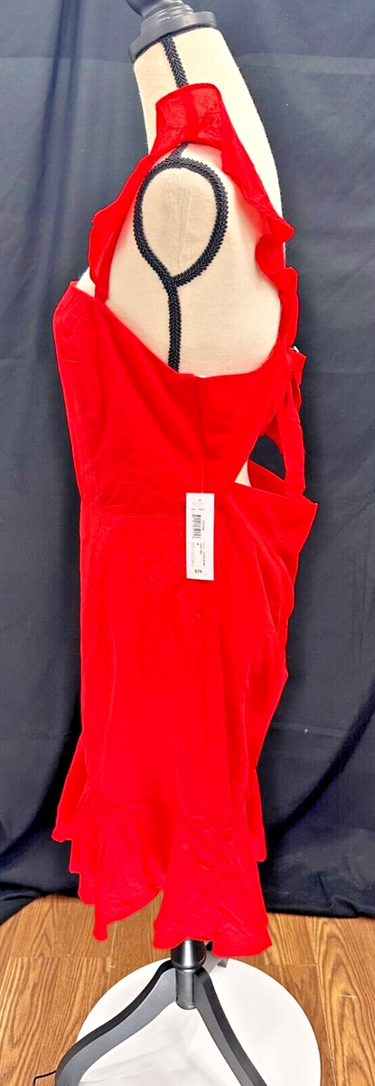 Premier Amour Red Dress, size 16 sleeveless, square neck, lined, ruffle |  eBay