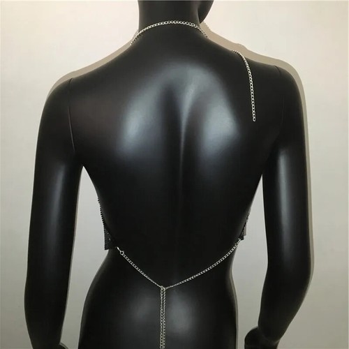 Metall Pailletten Neckholder Damen sexy V-Ausschnitt rückenlose Kette Tauchtank Weste kurzes Oberteil - Bild 13 von 27