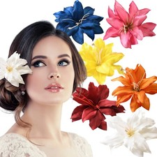 6 Pcs Artificial Lily Flower Hair Clips Floral Hairpin Multicolor