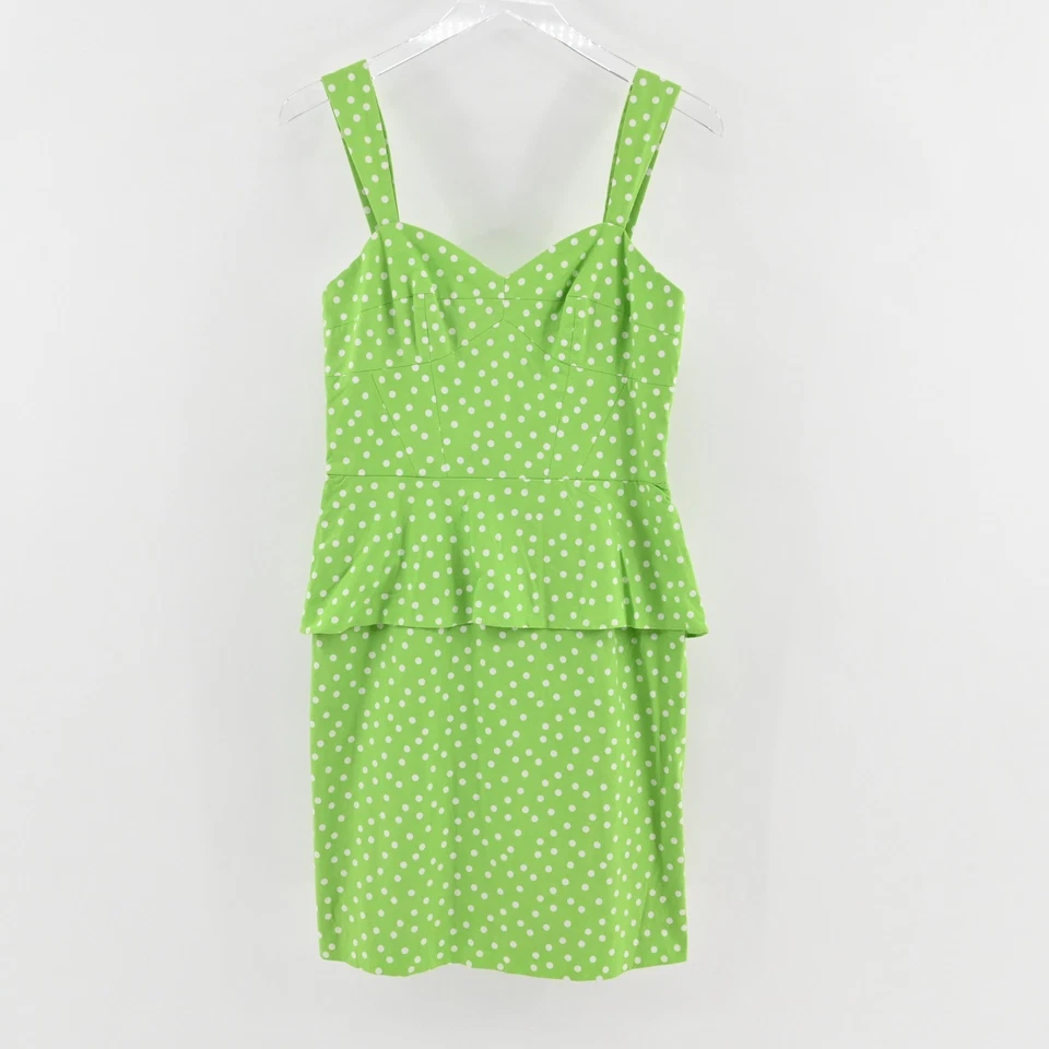Vestido Betsey Johnson Lunares Peplum Talla 8 Verde Rockabilly Pinup Niña Retro Foto 2 de 4