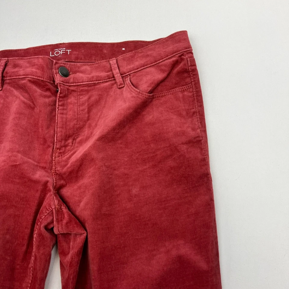 Pantalones Ann Taylor Loft modernos ajustados de pana tiro medio palo de rosa talla 14P Foto 3 de 4