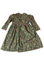 Vintage Handmade Girls Green Floral Prairie Dress Puff Sleeves Talon Zipper