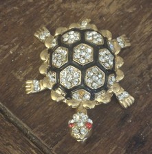 Betsy Johnson Turtle Pendant Black Clear Crystals  Red Eyes  Missing  Stone 