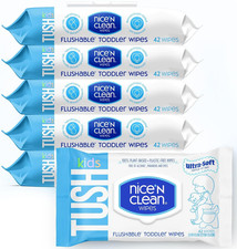 Nice 'N CLEAN Flushable Toddler Wipes - 100 Plant-Based  Unscented, 6-Pack