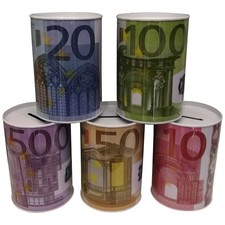 5x Spardose Metall Euro Schein Design | Sparb&uuml;chse Blechdose Geldgeschenk Set