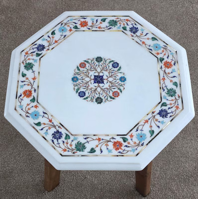 Handmade Marble Inlay Table Top   Semi-Precious Stone Pietra Dura Art   Dining