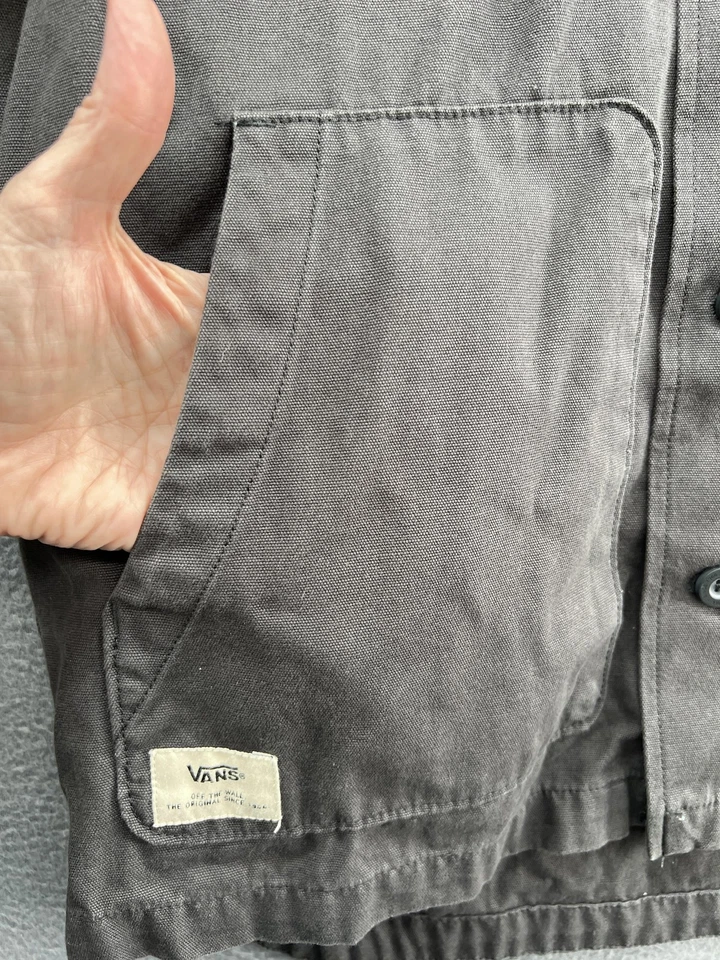 Vans Jacket Mens Large Charcoal Gray Hooded Canvas Button Utility VN-0S5XHAG - Image 2 of 4