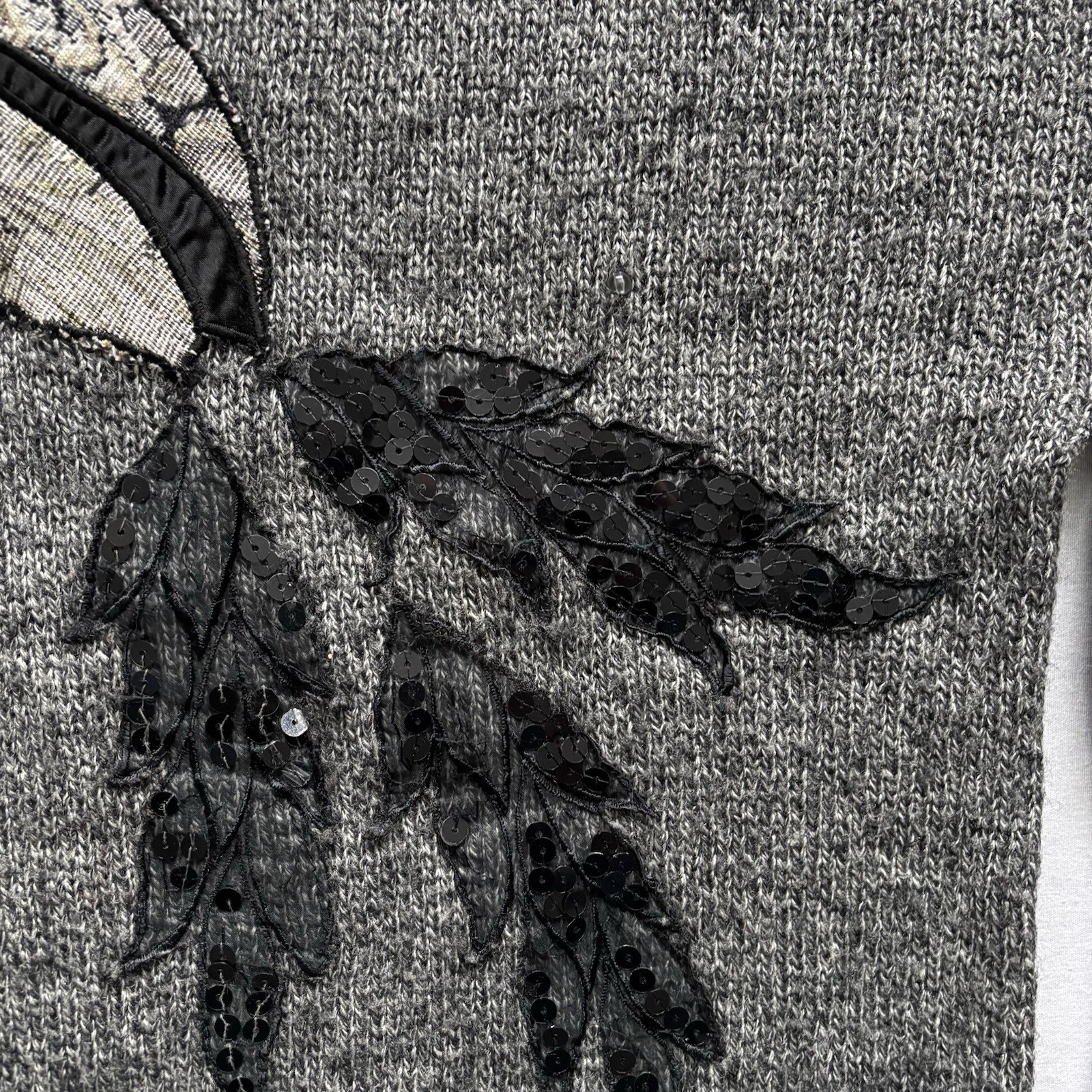 Womens Vintage 80s Jumper Grey Bird Themed Embellished Retro Indie Boho 12 image 3