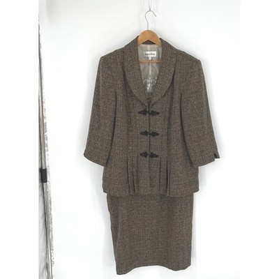 Danny & Nicole Womens Skirt Suit 18 2pc Brown Tweed Frog Toggle Jacket