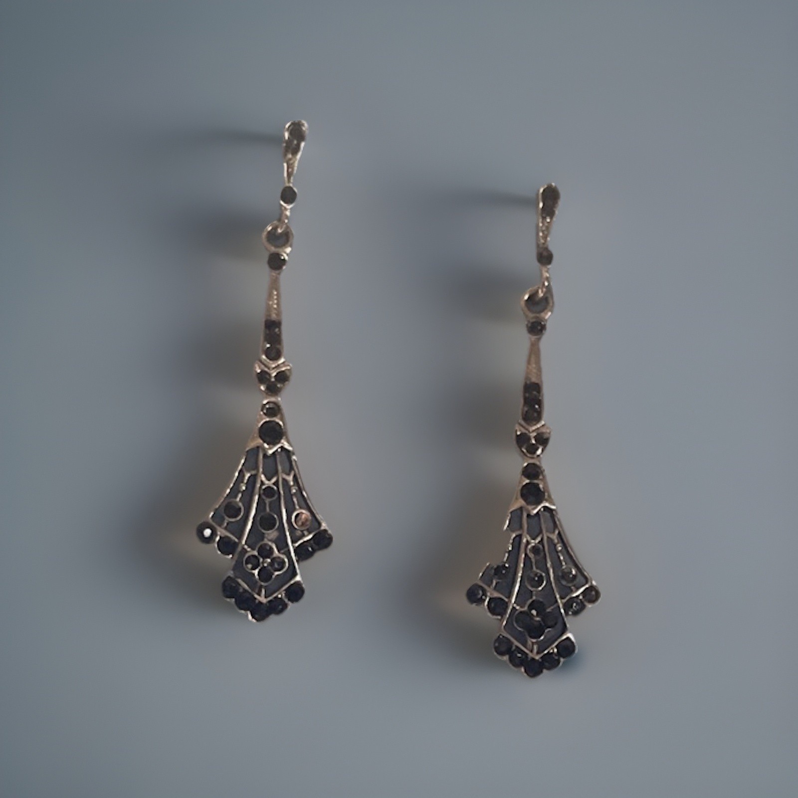 Vintage Sterling Silver Marcasite Dangle Earrings Art Deco Style Pierced
