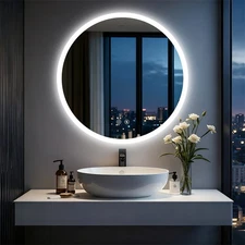 LUVODI Round Anti-Fog LED Mirror Hotel Bathroom Vanity Mirror w/ Aluminum Frame