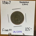 KEY RARE DATE 1867 INDIAN PENNY In Fine+++ CONDITION BETTER DATE COIN    XX399