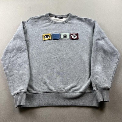 Acne Studios Sweatshirt Mens XS Gray Crewneck Terry Animal Faces Penguin Bear