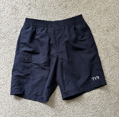 TYR Swim Shorts Mens Size Small Dark Navy Brief Lined Side Cargo Pocket Hybrid
