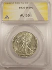 1939-D Walking Liberty Silver Half Dollar  Anacs AU55